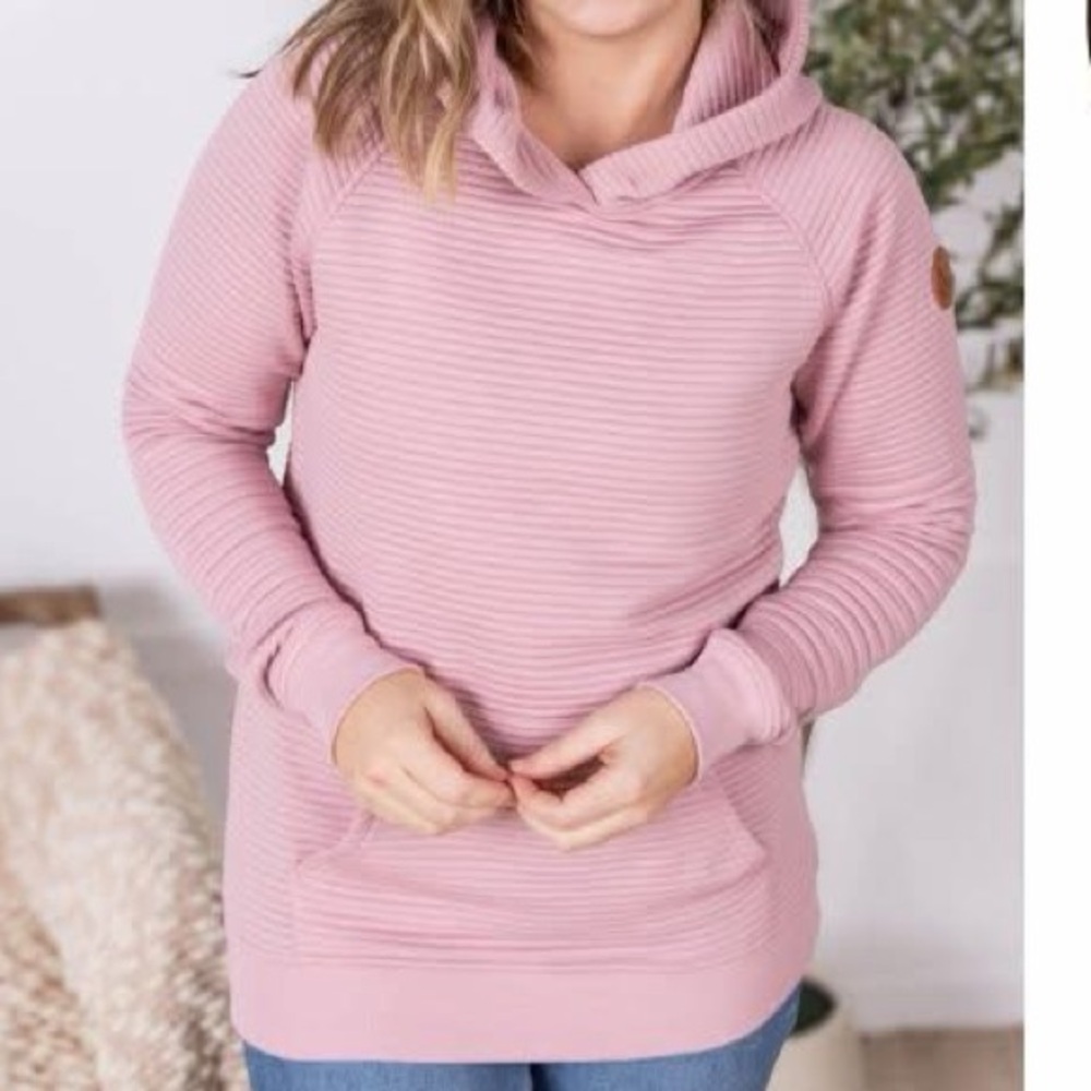 Pink Textured Pullover Hoodie